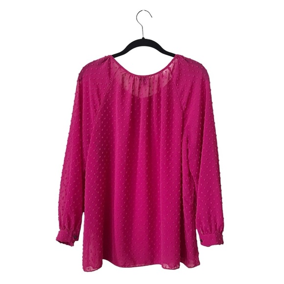 J. Crew Fuchsia Swiss Dot Top Women's Size M Long Sleeve Round Neck Semi Sheer - Picture 4 of 6